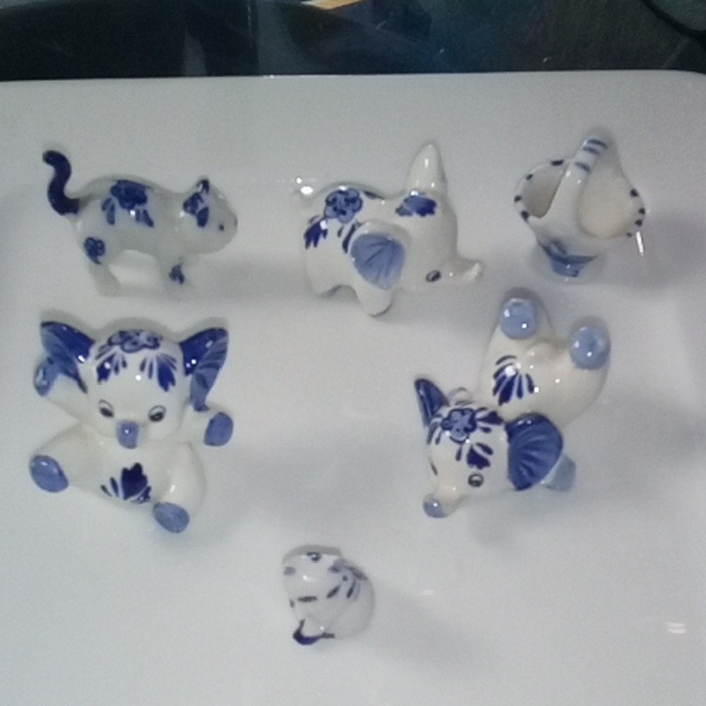 Blue and White Ceramic Animal Figurines Miniature
